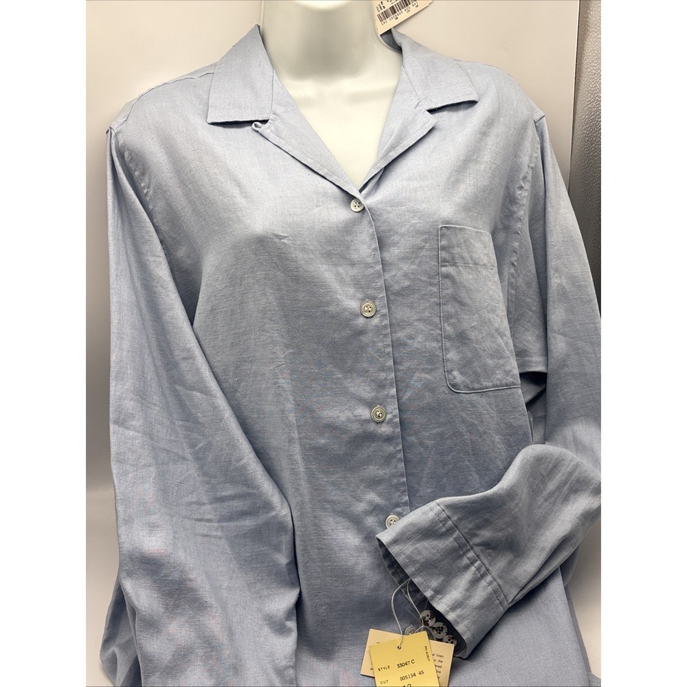 Anne Klein Women Blue Linen Long Sleeve Button-Down Shirt V Neck Size 12 NWT - Picture 2 of 15